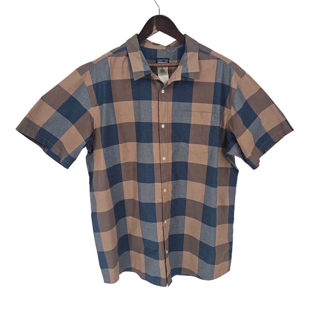 Patagonia Mens XXL Blue Brown Buffalo Check Organic Cotton Shirt 53962 SP15